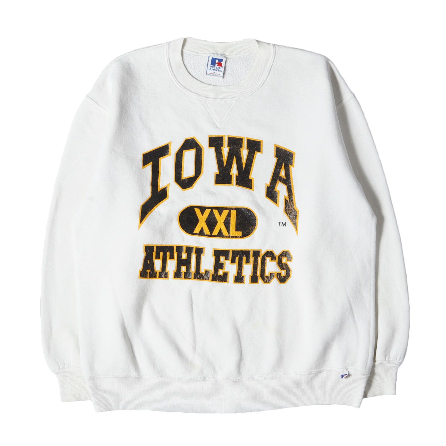 90s USA製 RUSSELL 3段 カレッジ プリント スウェット トレーナー XL