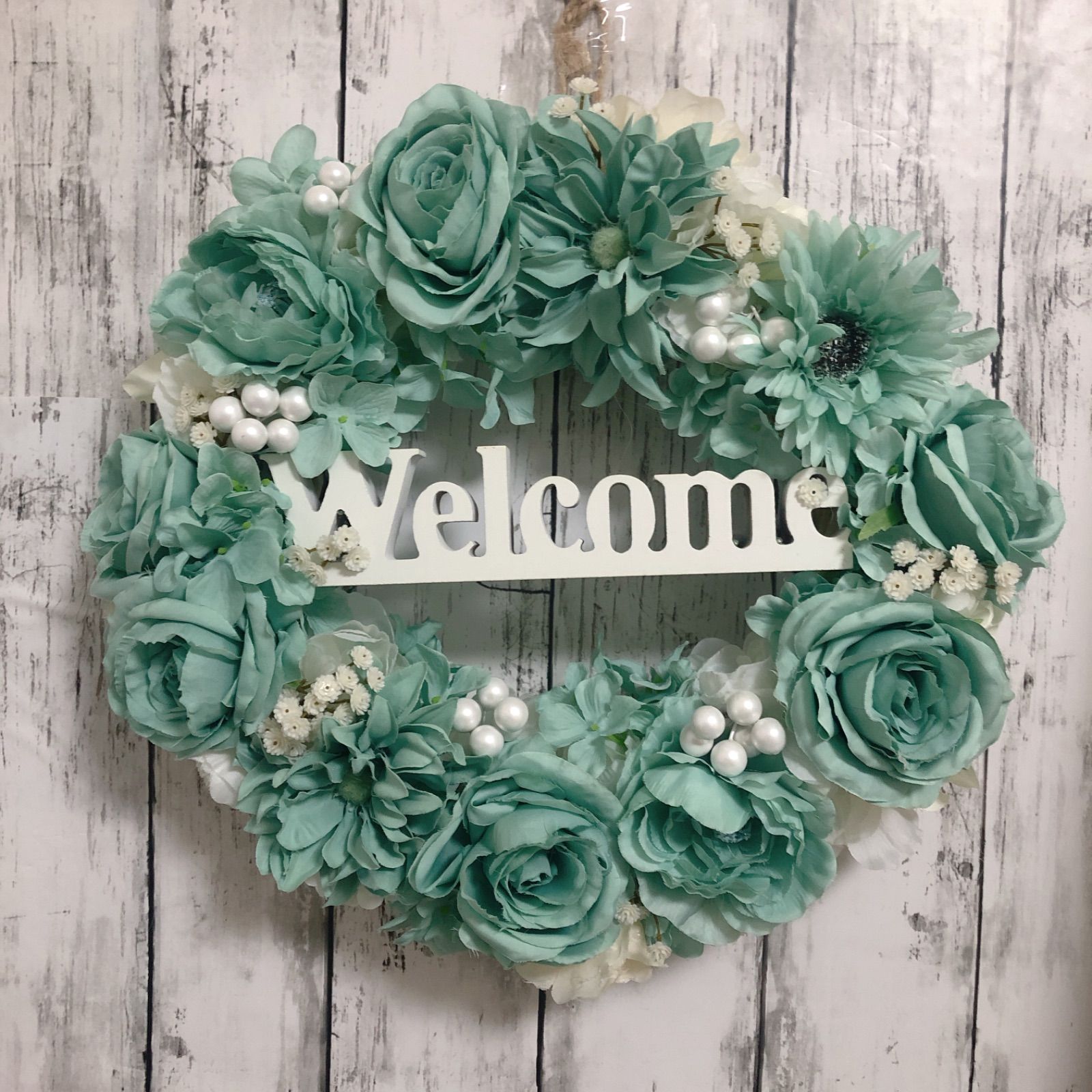 専用】ブルーホワイト クリスマス ウェルカム Welcome フラワー リース
