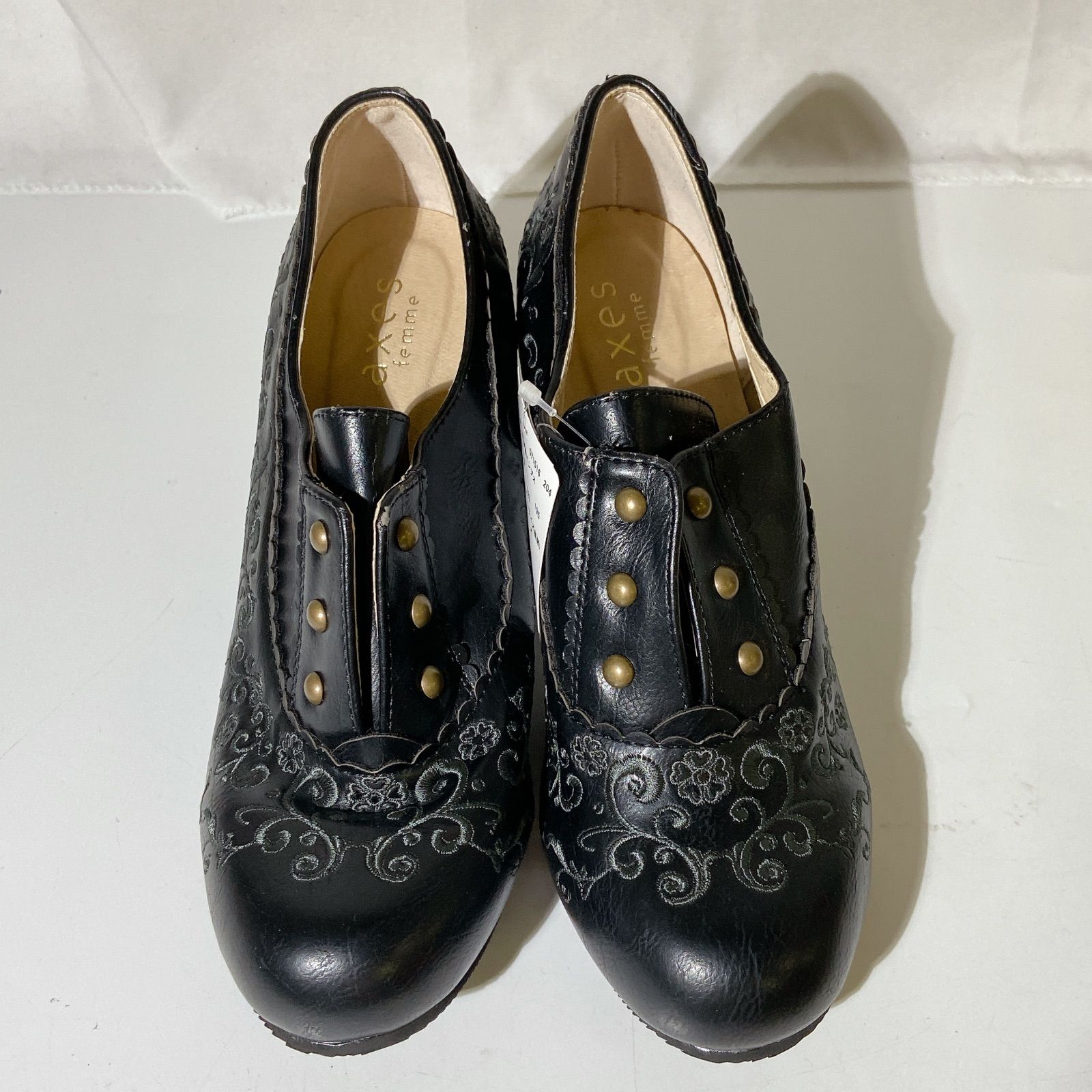 axes femme アクシーズファム ナポレオン風刺繍パンプス 黒 L