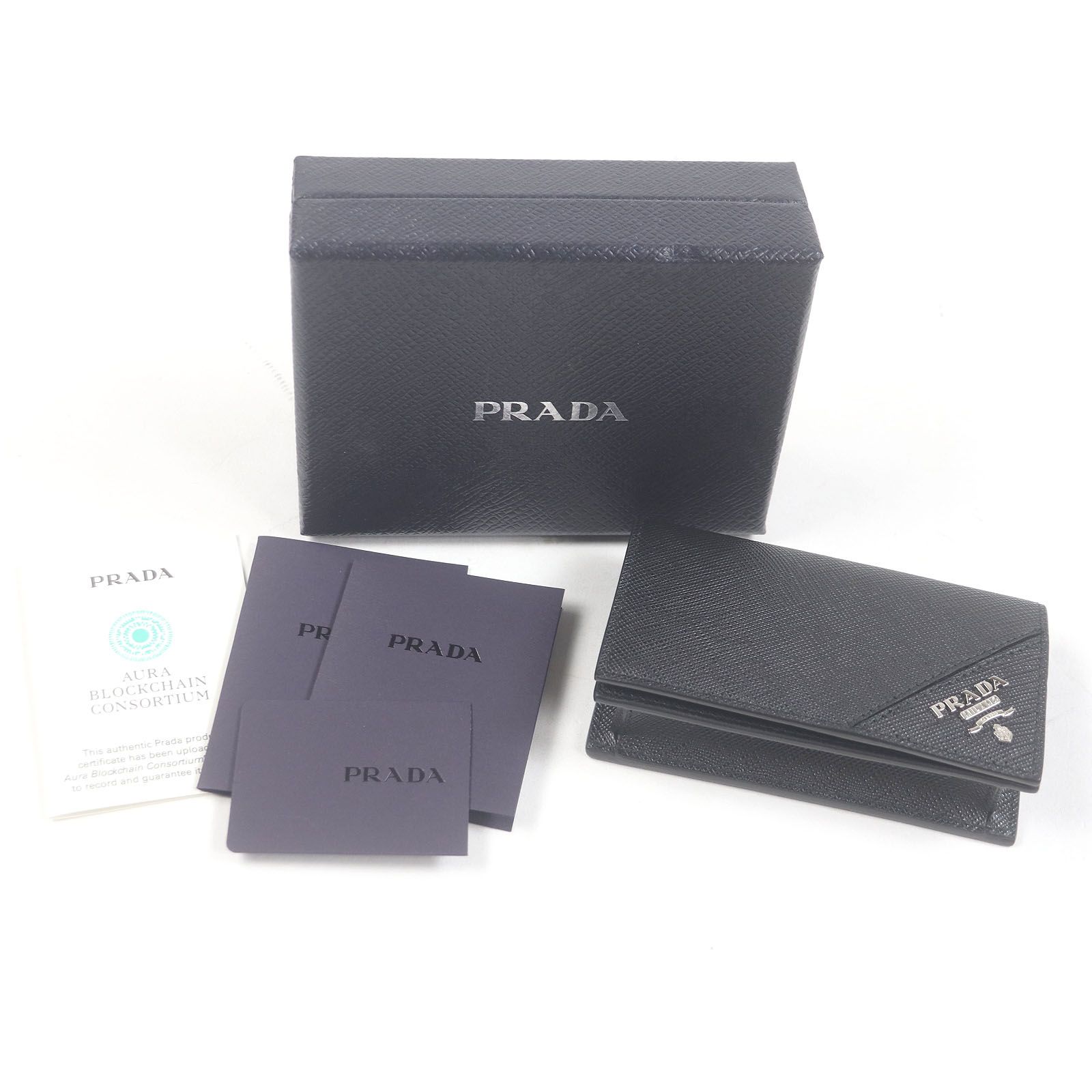 □PRADA プラダ 2MC122 サフィアーノレザー ロゴシルバー金具 カードケース 名刺入れ ブラック き イタリア製 メンズ