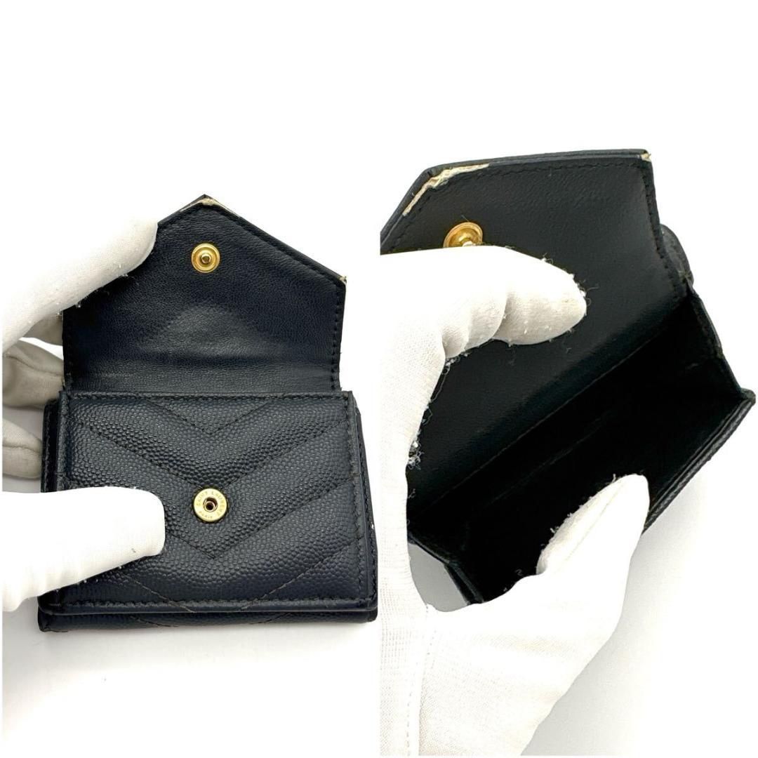 最高級◇SAINT LAURENT 三つ折り財布 キャビアスキン グレー SAINT