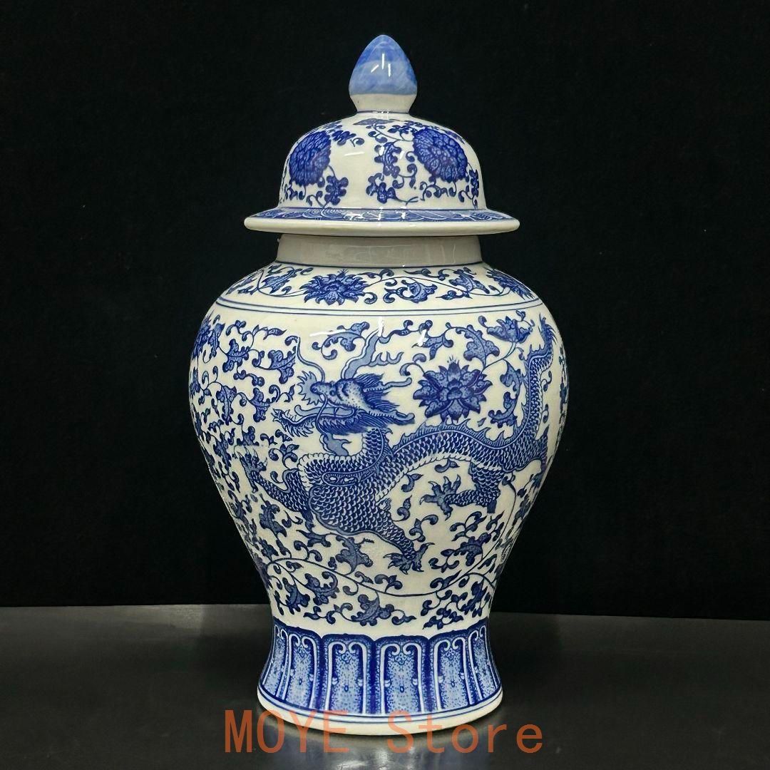 清乾隆青花磁器龍紋将軍缶 景徳鎮 陶磁器 装飾品 現代工芸品