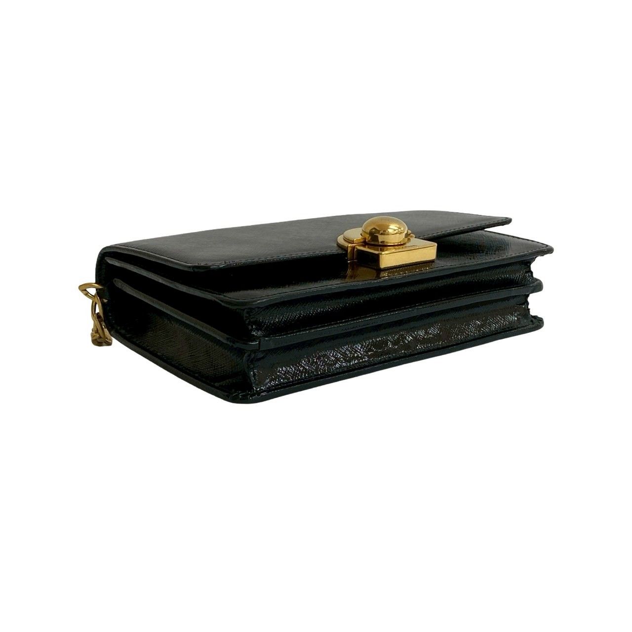 極 美品 ミラー付 PRADA プラダ ロゴ ゴールド 金具 レザー 本革