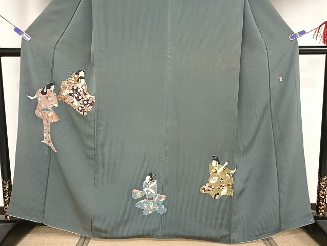 平和屋本店○加賀友禅の巨匠 初代 由水十久 色留訪問着 手描き 人物文