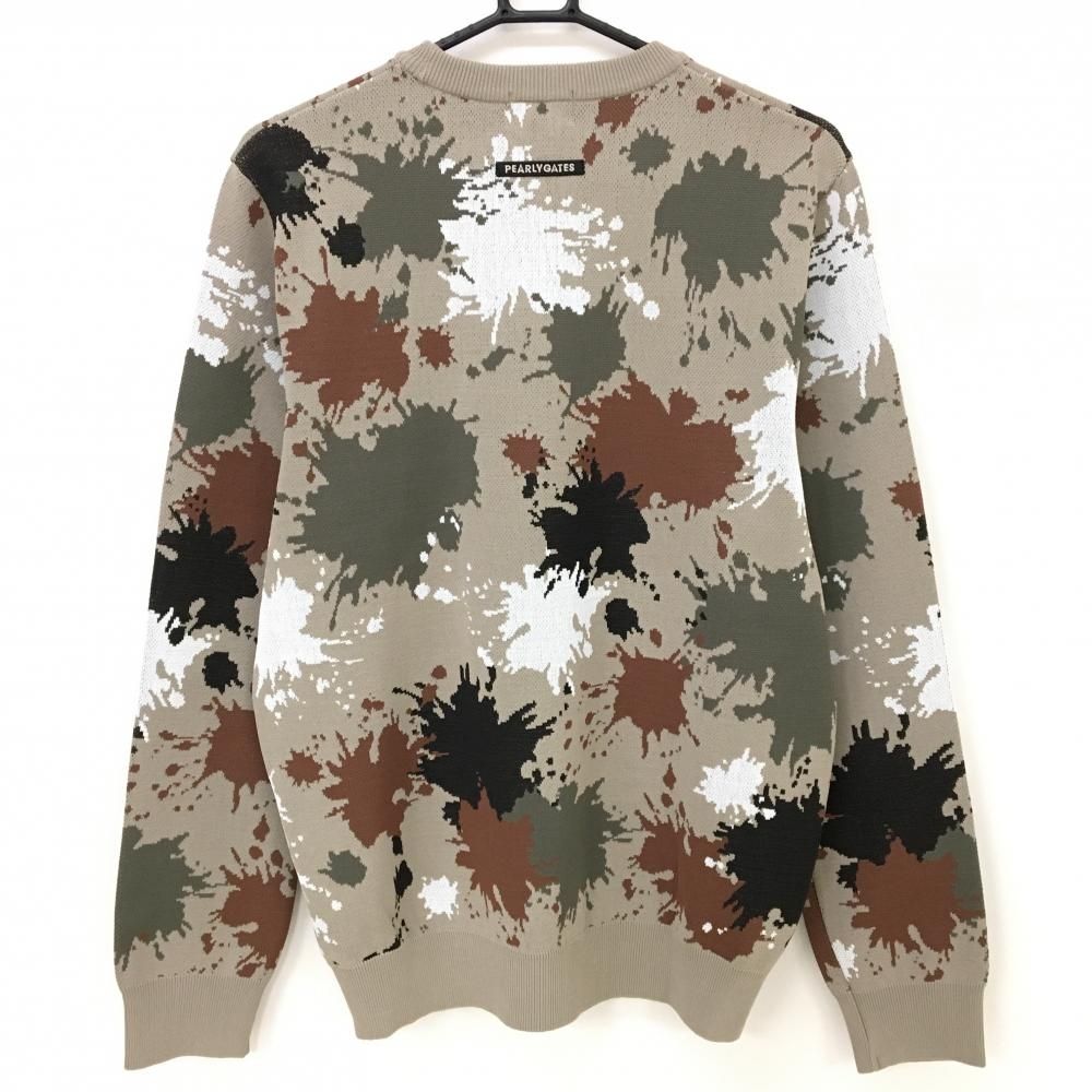 パーリーゲイツ セーター ベージュ系×グレー×ブラウン ペイント柄 ニット UVカット 遮熱 メンズ 5 L ゴルフウェア PEARLY GATES