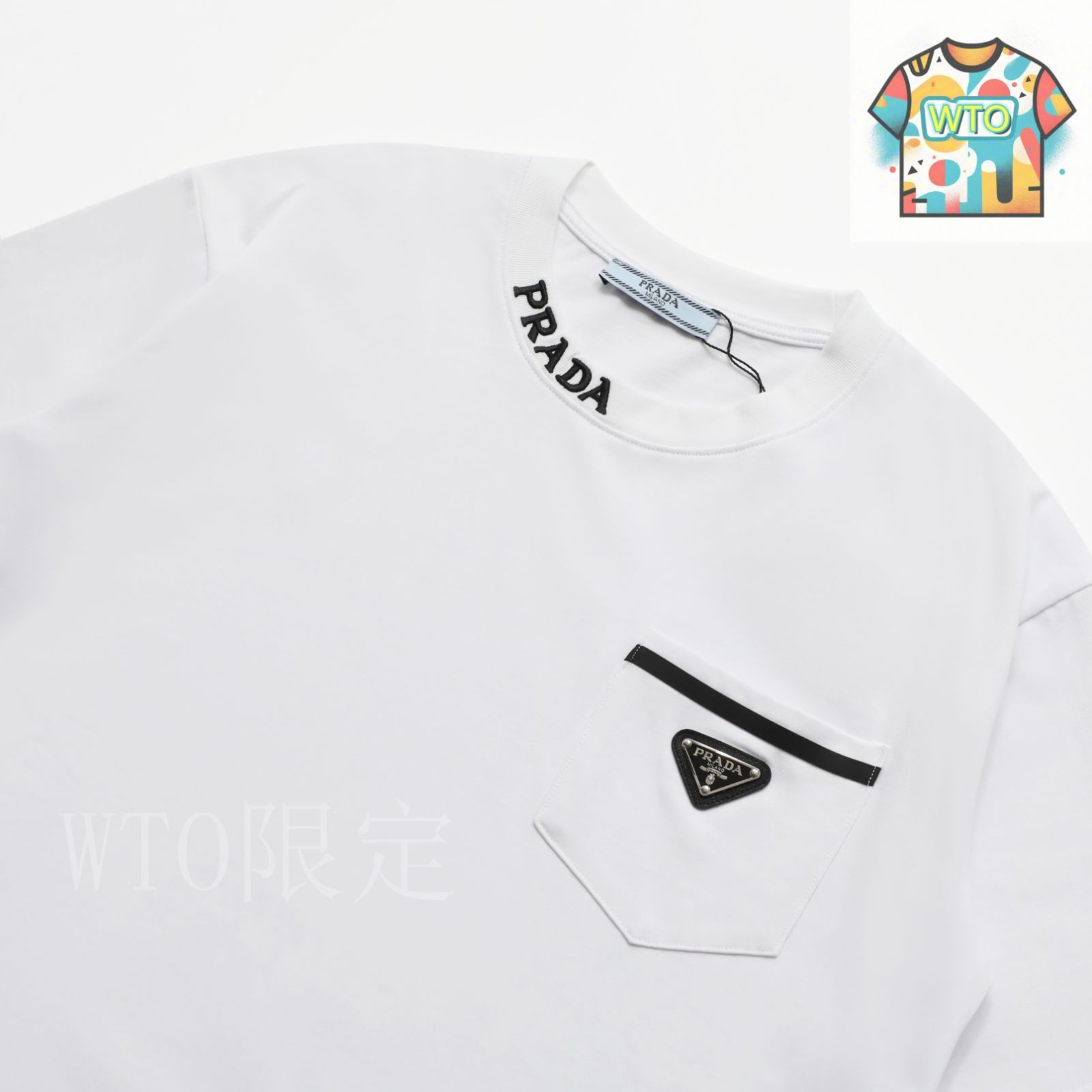 タグ付き未使用 PRADA XL 17SS 総柄半袖シャツ 3角プレートロゴ 今日特価】Prada 襟口刺繍三角マーク 丸首半袖 T プラダ-3