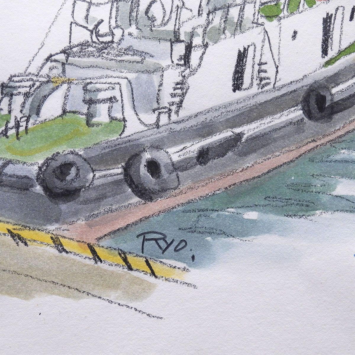 柳原良平 横浜港のタグボート 水彩4号 鑑定書付 船 海 原画 絵画 真作保証 柳原良平 横浜港のタグボート 紙に水彩4号 公式鑑定書付 船 舟