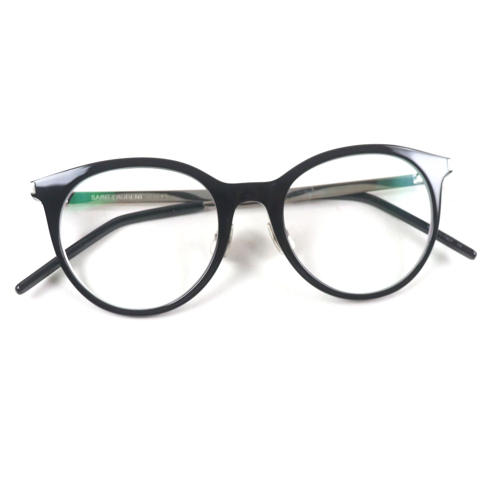 SAINT LAURENT PARIS サンローランパリ SL268 002 ロゴ刻印入り ボストン メガネ 眼鏡 アイウェア ブラック シルバー 50□20-145 度入り ケース付き イタリア製 メンズ