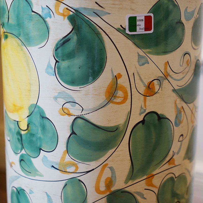イタリア製　陶器傘立て（レモン） 傘立て 陶器 イタリア レモン柄 手彩色 傘立て スリム