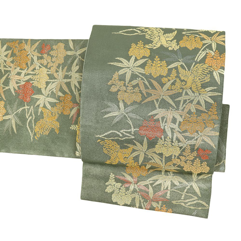 作り帯 夏 袋帯 正絹 黒 2024 緑 白 三重紗 ぼかし染 リサイクル 洒落