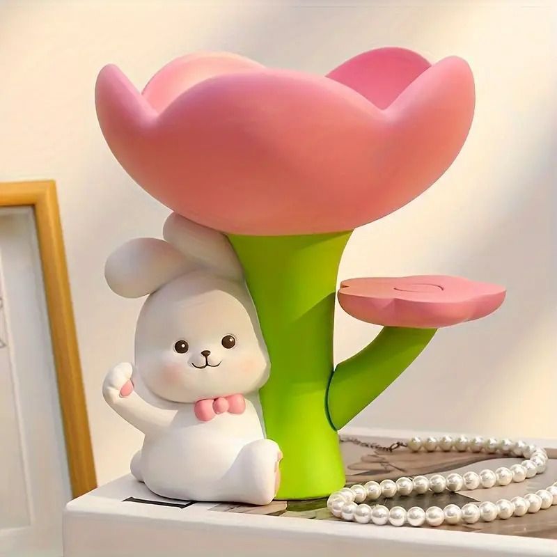 ウサギの小物入れ オーナメント 小物収納 アクセサリートレー かわいい ラビット 花 白うさぎ コンパクト インテリア SNS映え インスタ映え