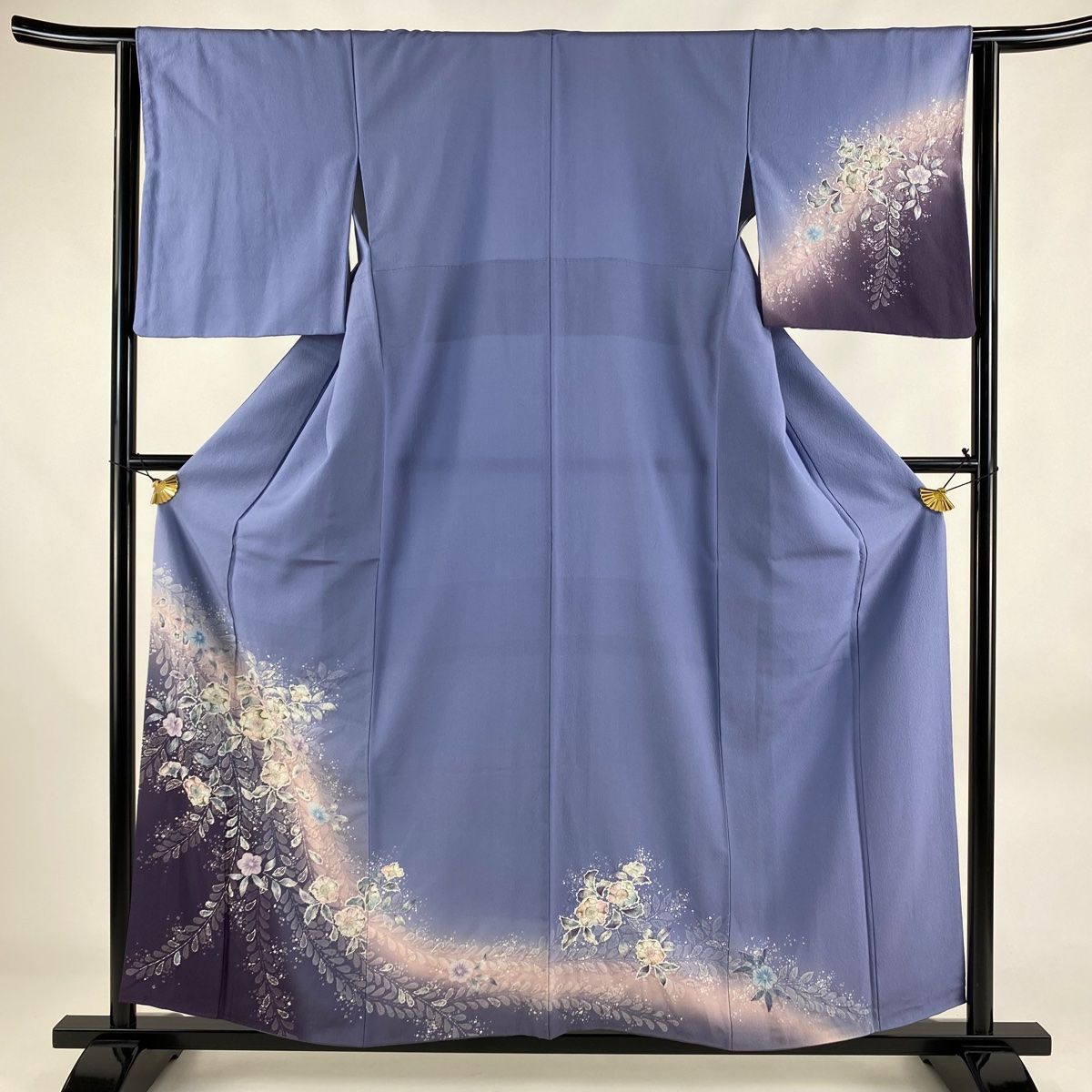 の*か様 美品 袷 正絹 総絞り 辻ヶ花 訪問着フルセット 4点 身丈162 裄 訪問着 身丈157.5cm 裄丈64cm M 袷 辻が花 ぼかし 染分け 青紫
