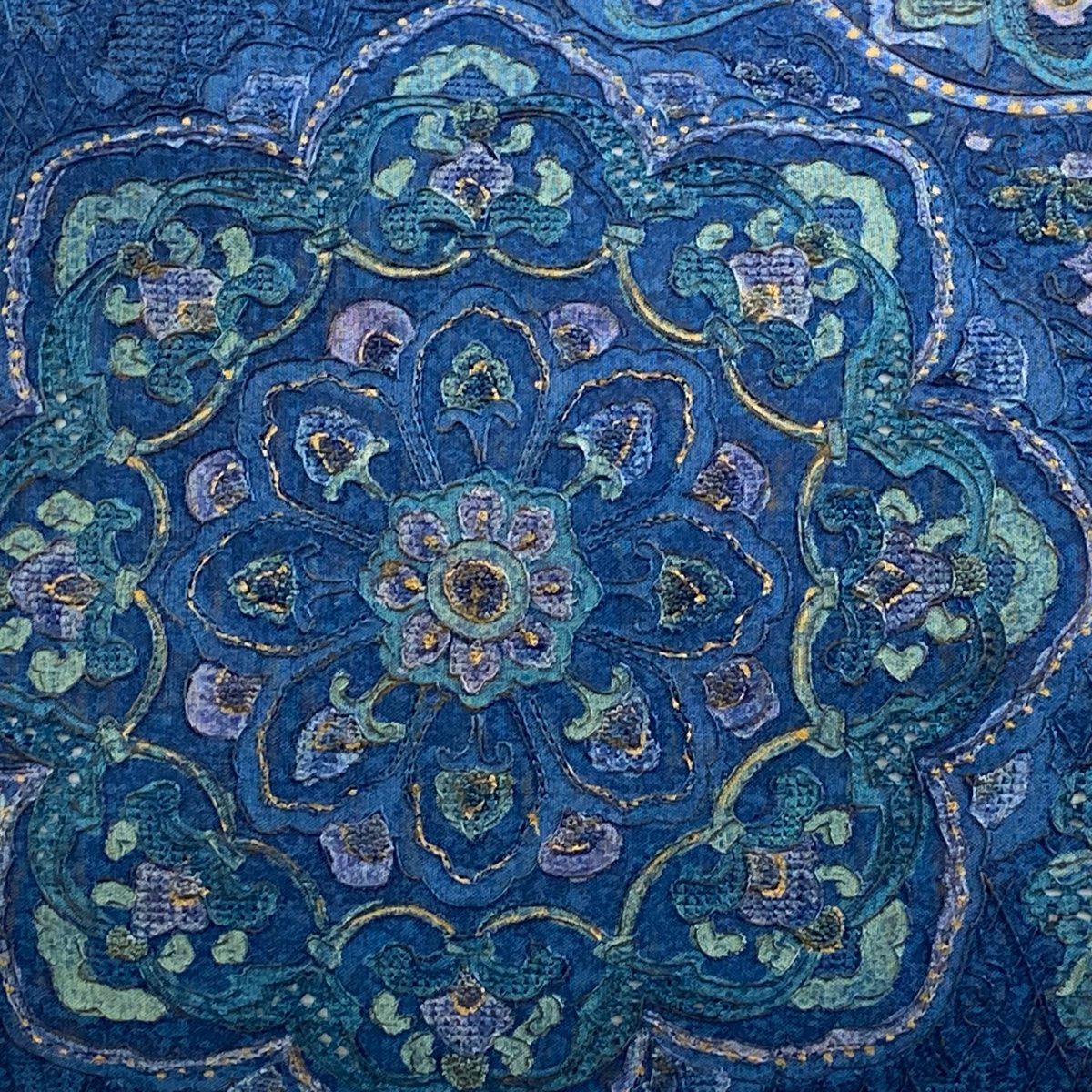 袋帯 華文 花唐草 刺繍 金彩 青 お太鼓柄 正絹