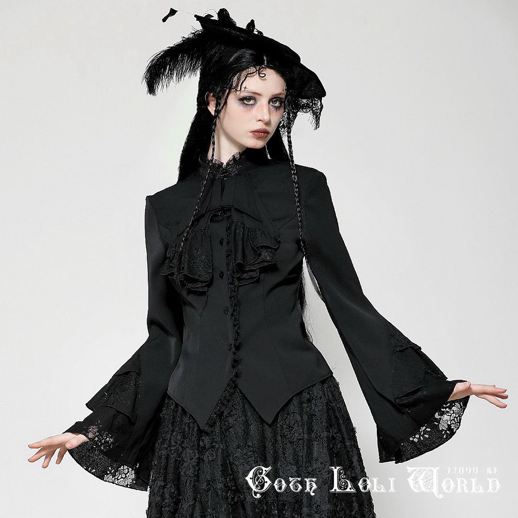 ゴスロリ 黒フリル長袖ブラウス PUTUMAYO♡プトマヨ フリル襟ブラウス