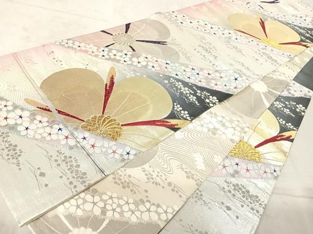 紫綬褒章受賞✨　巨匠『岩田専太郎✨』　両面✨六通柄袋帯✨　唐織✨　流水梅文✨美品 平和屋着物◎紫綬褒章 巨匠『岩田専太郎』 両面六通柄袋帯