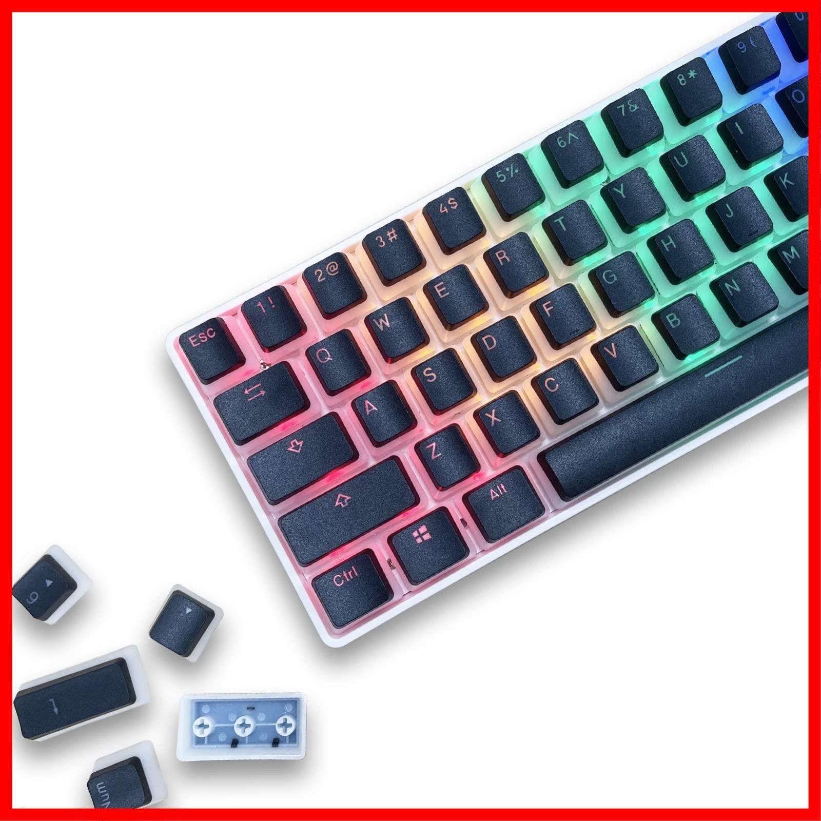 ク ー ポ ン 有彡Gateron MXスイッチ用の半透明レイヤー付きダブルショットOEMプロファイルキーキャップ、68/71/84/104メカニカルキーボード互換US-ANSIレイアウト（黒） PBTプディングキーキャップ
