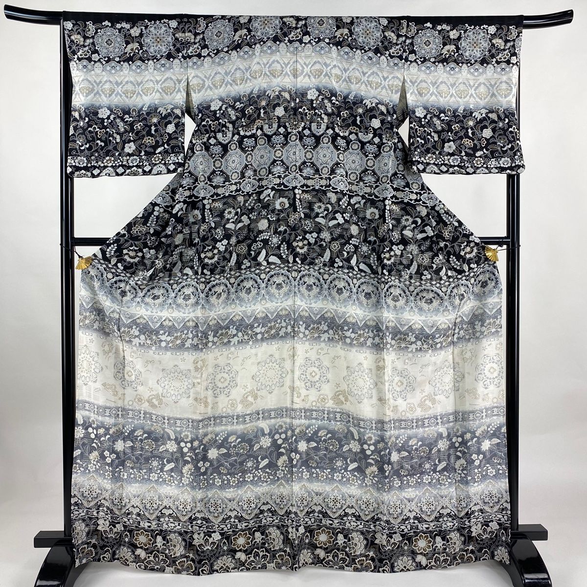 訪問着 身丈166.5cm 裄丈67.5cm L 薄物 紗 華文 花唐草 金彩 染め分け 