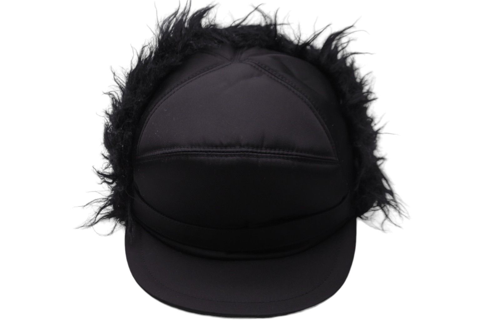 PRADA プラダ 帽子 フライトキャップ ファー付き ナイロン 2HC180 19AW CAPPELLI ブラック サイズL 美品 中古 53149