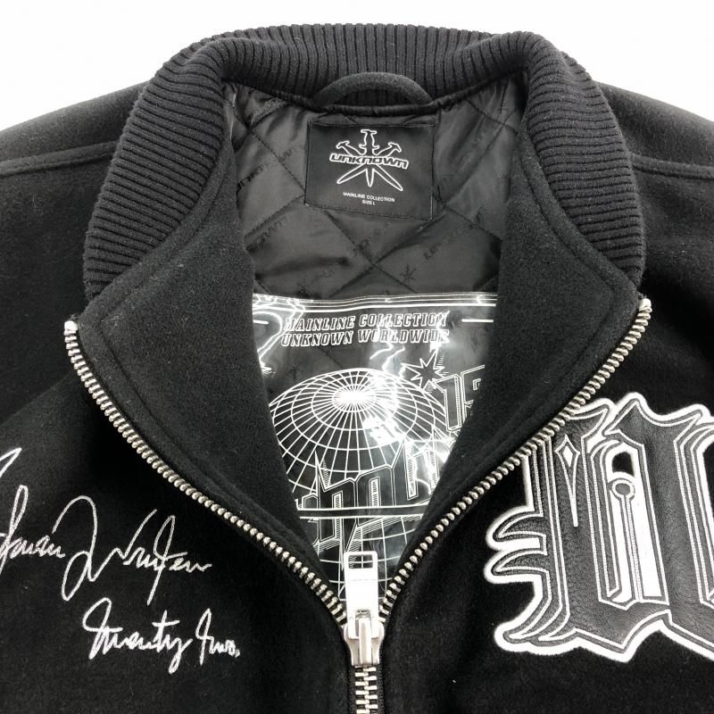 中古】UNKNOWN LONDON LOGO VARSITY JACKET スタジャン L ブラック アンノウン・ロンドン[10] - メルカリ