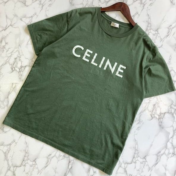 【 CELINE 】 ロゴ プリント ルーズフィット Tシャツ カーキ CELINEセリーヌ Tシャツ ルーズフィット ロゴプリントTシャツ L