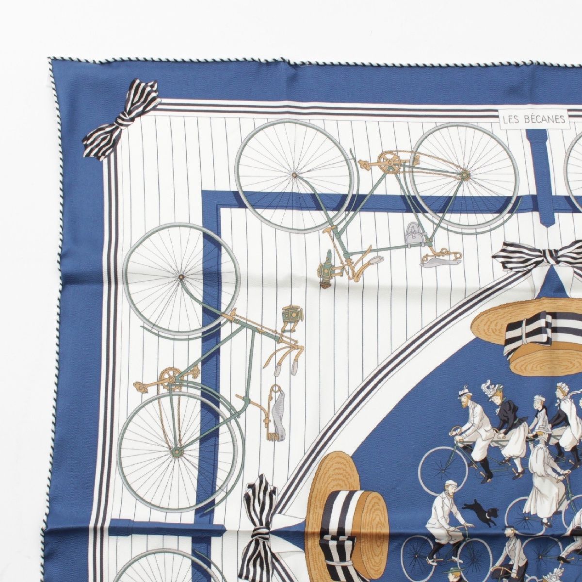 エルメス 22年 カレ70 シルク LES BECANES 自転車 スカーフ ブルー