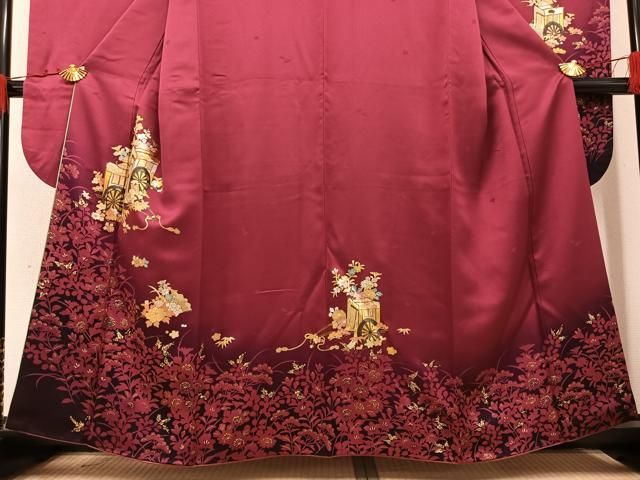 振袖フルセット豪華振袖　雪輪御所車花文　暈し染め　金彩　鈴乃屋扱い　正絹 楽天市場】【成人式 振袖 レンタル】RS887 正絹 赤 雪輪御所車に熨斗