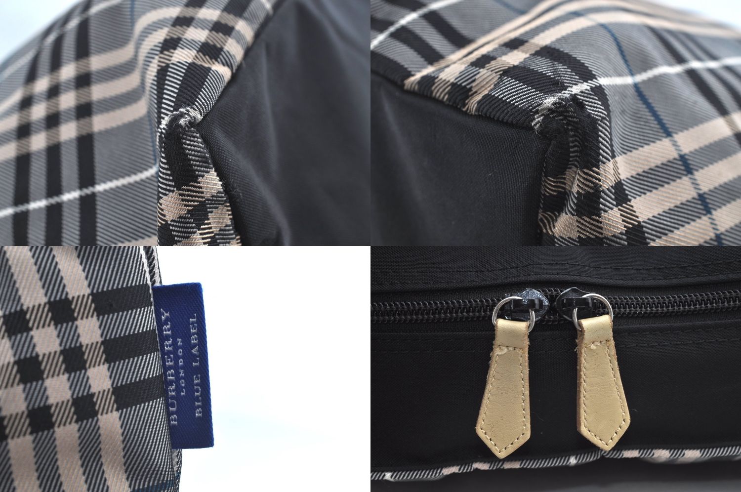 BURBERRY BLUE LABEL バーバリーブルーレーベル チェック柄 ショルダートートバッグ ナイロン レザー グレー ブラック L2720