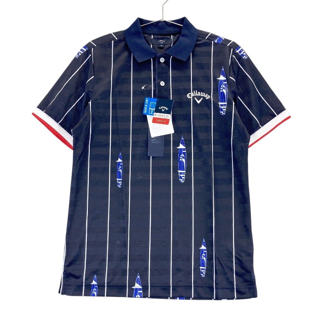 サイズ M CALLAWAY キャロウェイ 241-9151524 半袖ポロシャツ ストライプ柄 ネイビー系 240101437439 ゴルフウェア メンズ ストスト