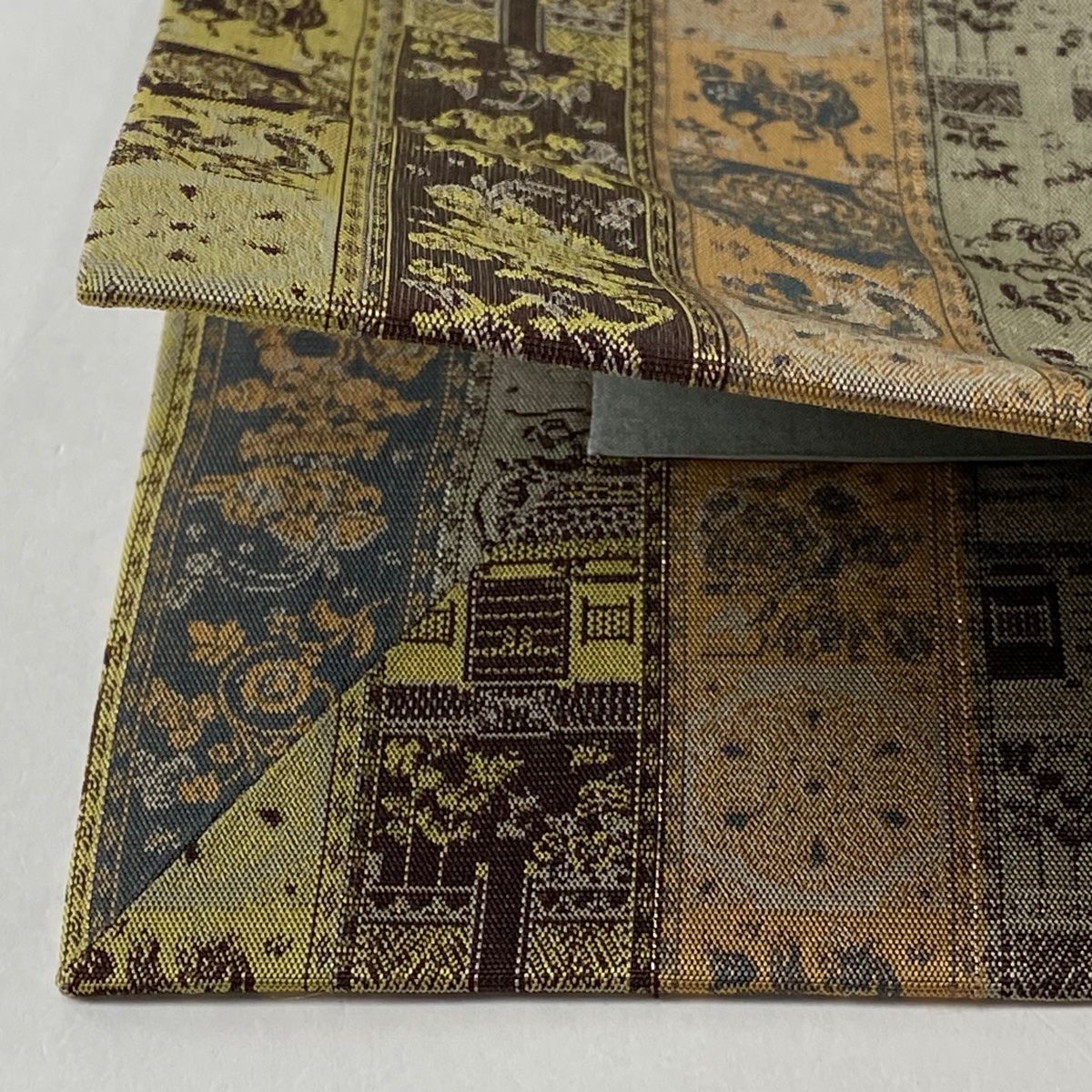 開き名古屋帯 美品 逸品 龍村美術織物 紅牙瑞錦 灰茶 正絹 【中古 