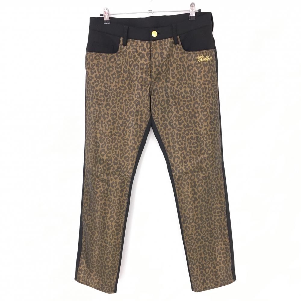 SALE20％OFFダンスウィズドラゴン 裏起毛パンツ 黒×ブラウンゴールド 前面レオパード柄 メンズ 3(L) ゴルフウェア Dance With Dragon