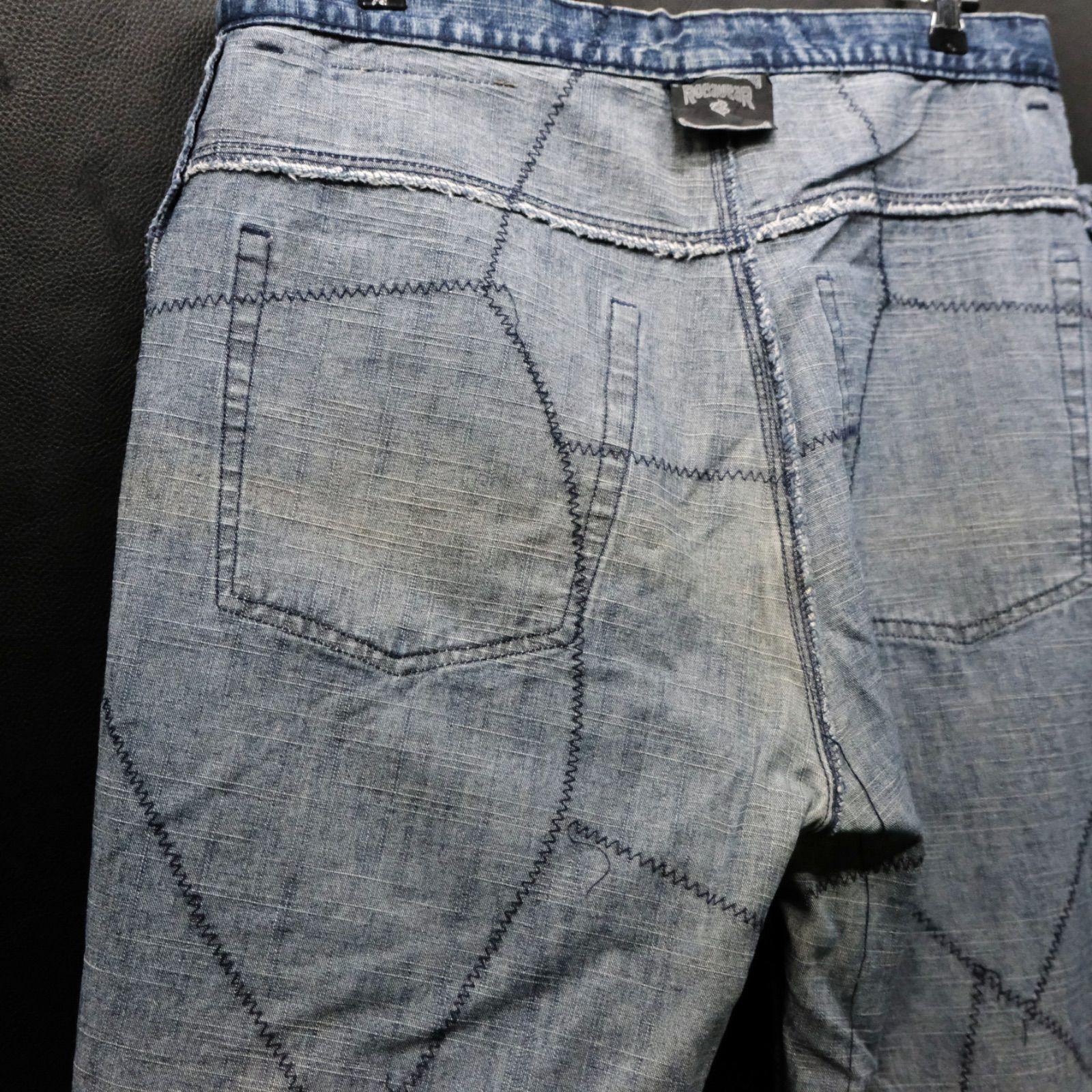 ROCAWEAR ステッチワーク デニムバギーパンツ パッチワーク 極太
