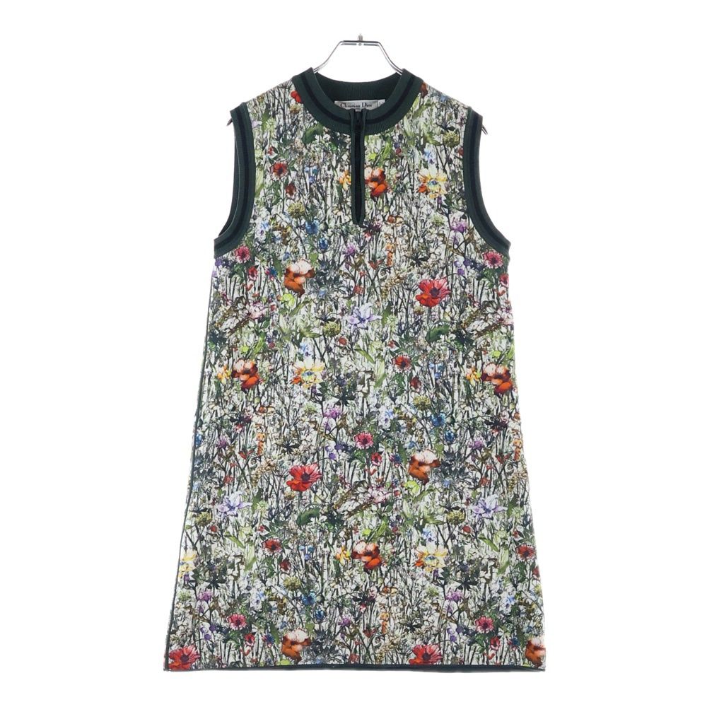 DIOR ディオール フラワー総柄プリント ハーフジップ ノースリーブ クルーネック ニット ワンピース グリーン|マルチカラー レディース 114R02AM719