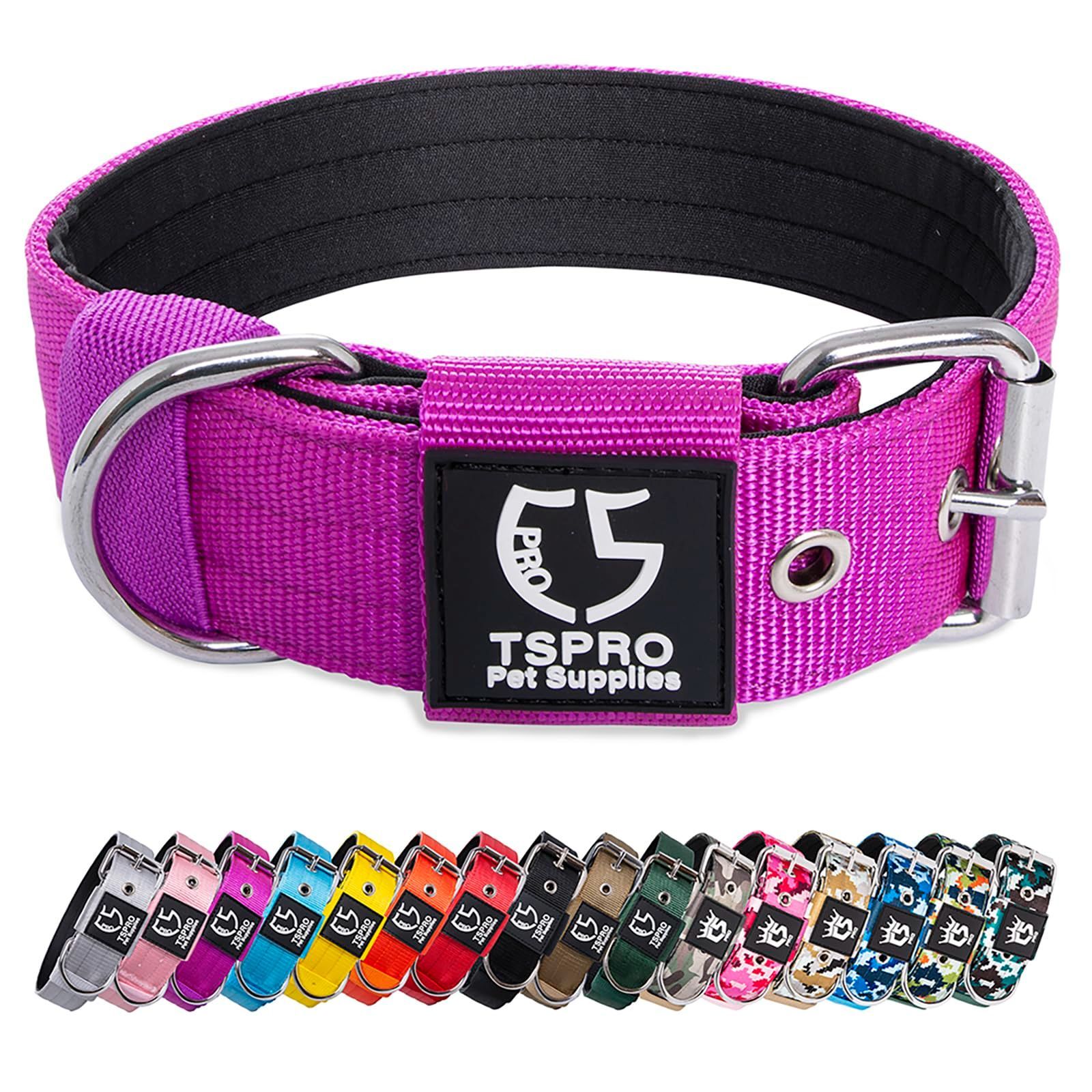 【特価商品】TSPRO タクティカルドッグカラー 1.5インチ幅の犬用カラー 軍用グレードの強力な犬用カラー 太い犬用カラー ヘビーデューティーメタルバックル犬用カラーPurple-M)