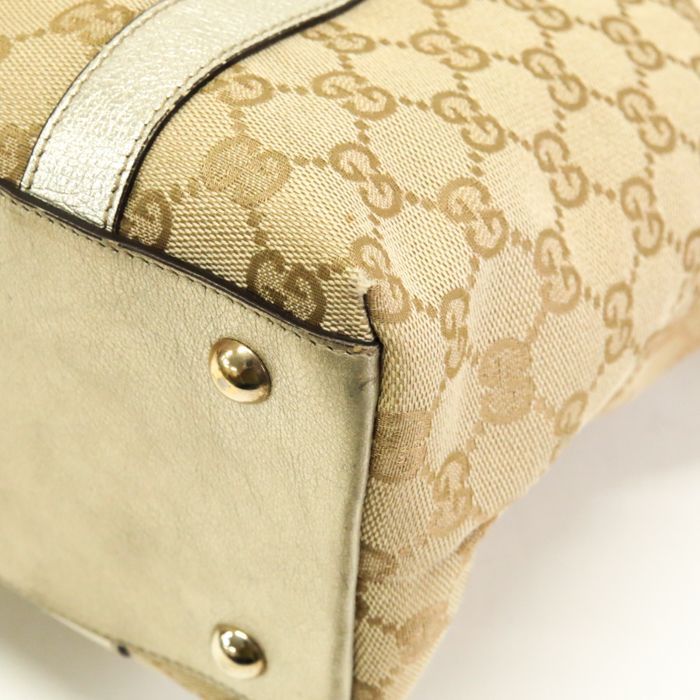 グッチ / GUCCI トートバッグ GGキャンバス レザー 141470 肩掛け ハンドバッグ 手提げかばん レディース メンズ ベージュ / ゴールド 中古 mat02008 グッチ / GUCCI トートバッグ GGキャンバス レザー 141470 肩掛け