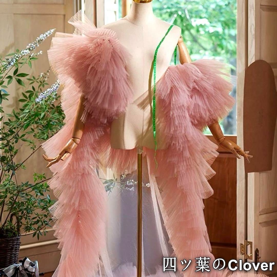 ♥ フリルスリーブのゴージャスなロングショール ピンクベージュ