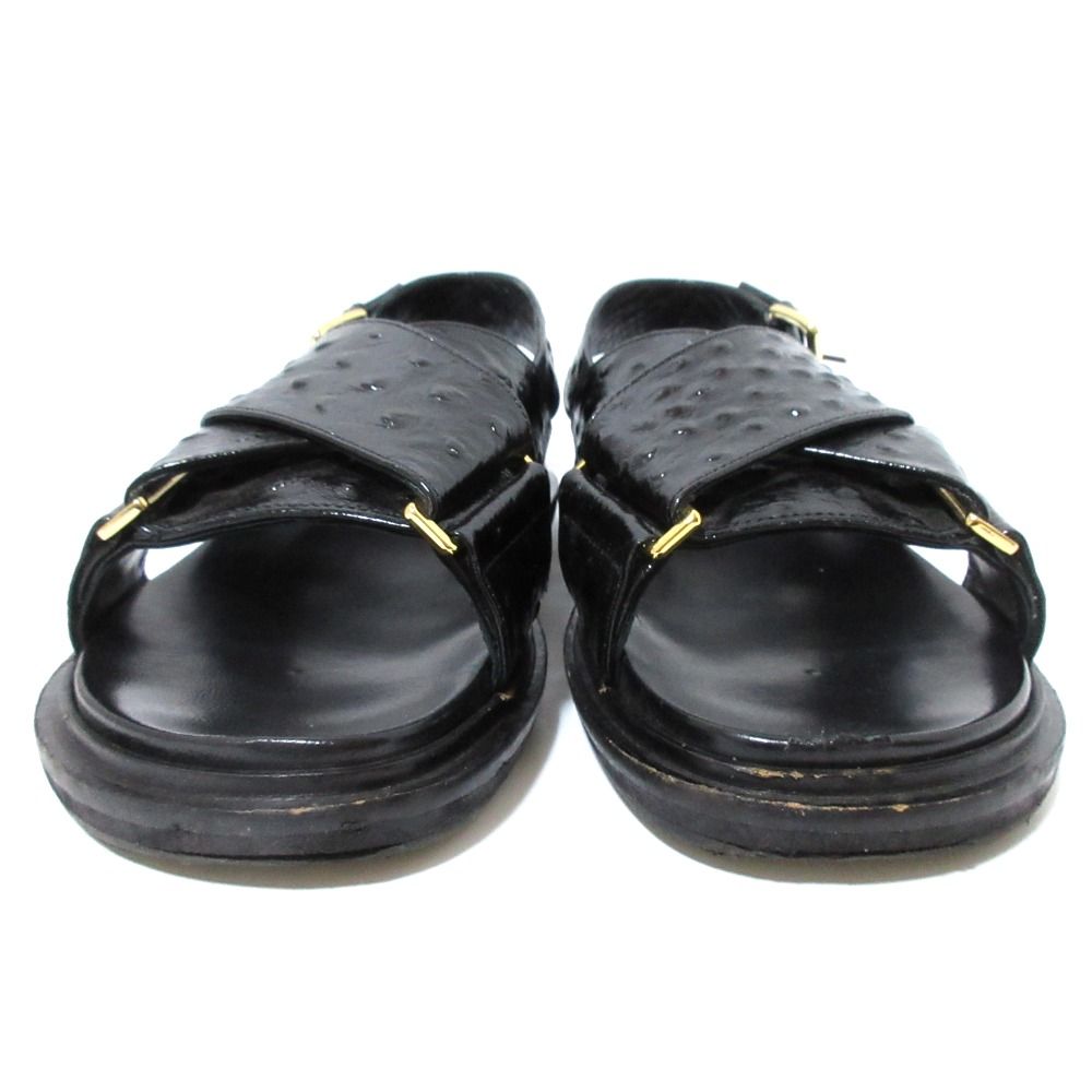 マルニ 蒸せ MARNI クロス フラット サンダル レザー 38 ブラック ピンク 