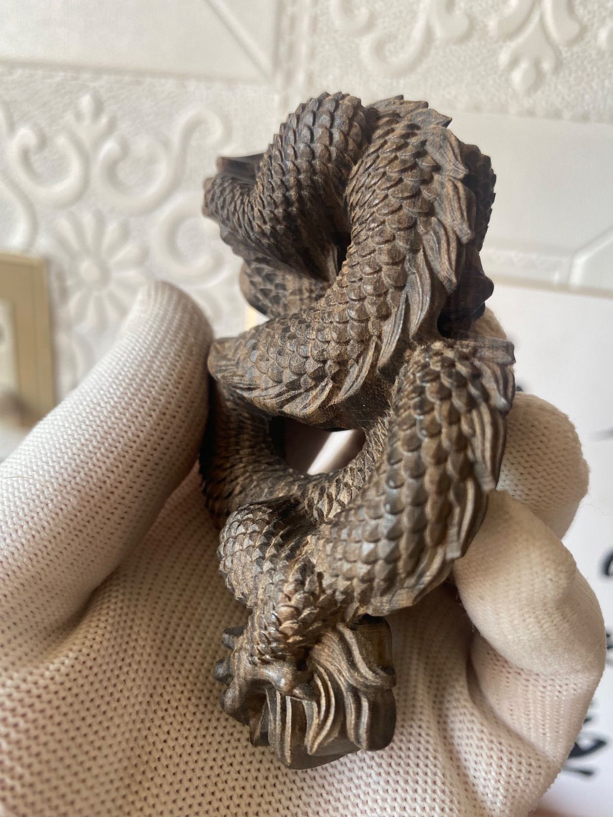竜 置物  高級天然木彫り 工芸品 極細工 美術品 木彫り 龍 置物 大型 幅64cm インテリア 天然木 オブジェ 龍