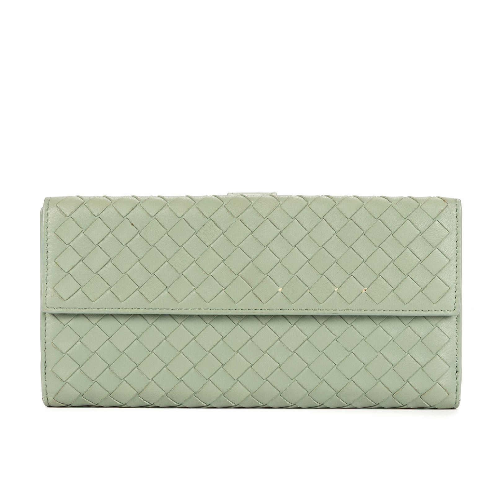 BOTTEGA VENETA ボッテガヴェネタイントレチャート ロングウォレットライトグリーンイントレチャートレザーA
