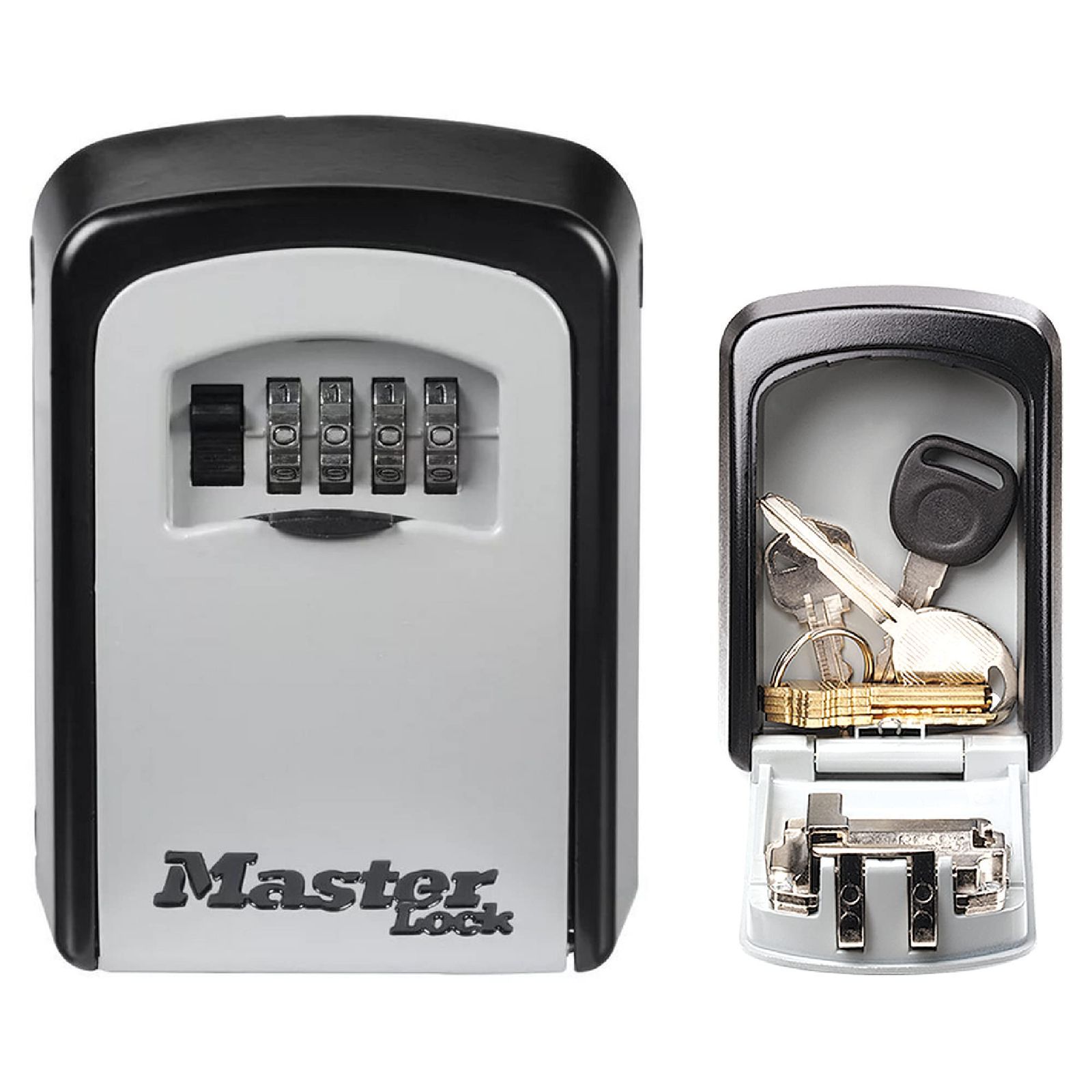 Style ダイヤル式_PatternName シャックル無_Color ブラック Master Lock マスターロック キーボックス 鍵収納 ダイヤル 暗証番号設定 屋外 壁掛け ダイヤルカバー付 本体幅86mm 高さ120mm 防犯 5401JAD