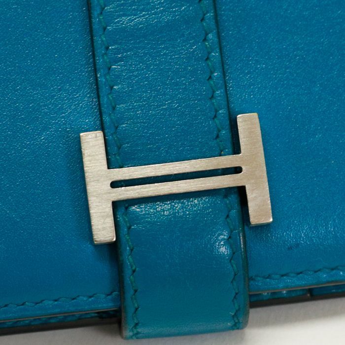 エルメスべアンコンパクト財布ブルーイズミールターコイズHERMES