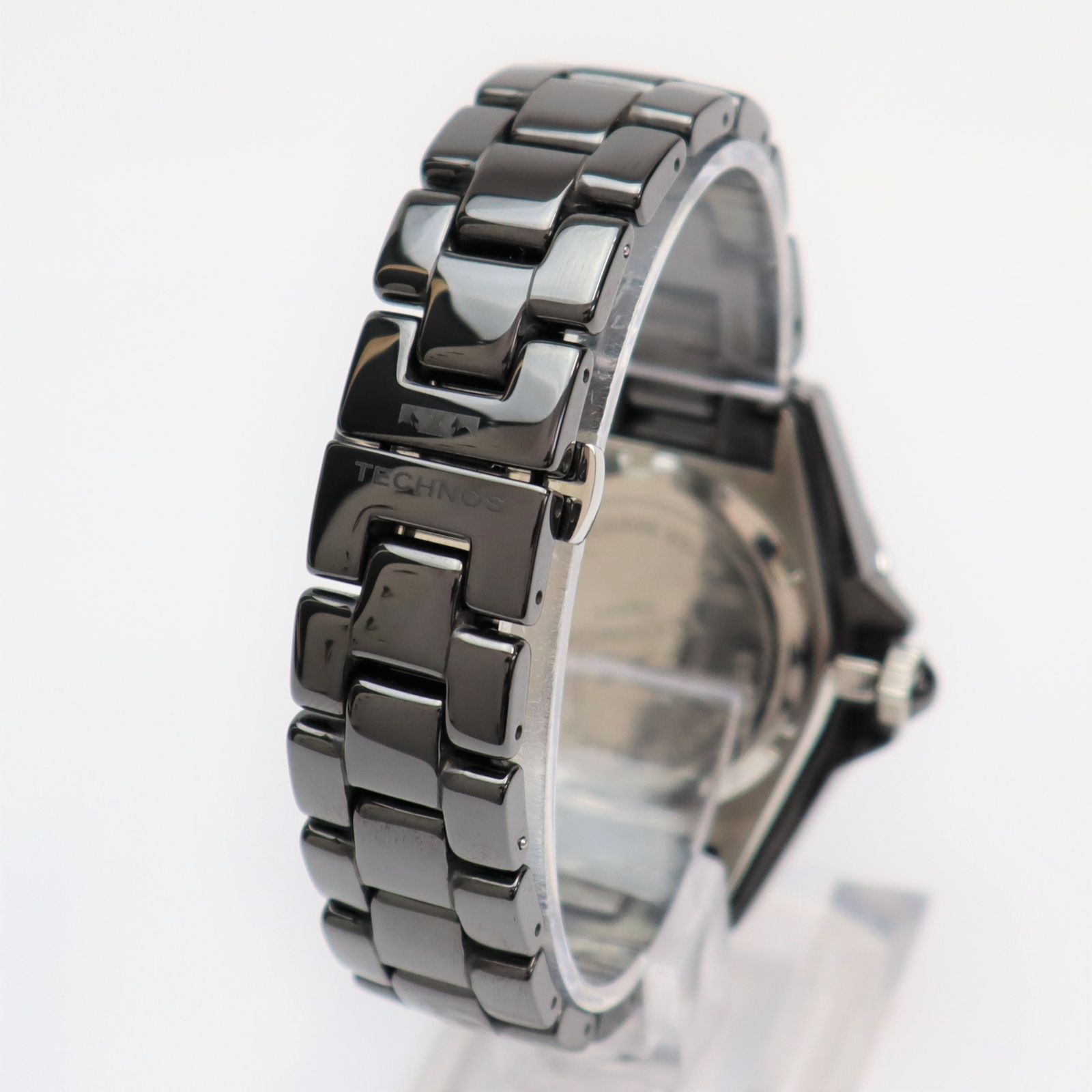 良品 テクノス セラミック T9A61 クォーツ ブラック文字盤 保証書兼取説/余りコマ/箱 メンズ腕時計