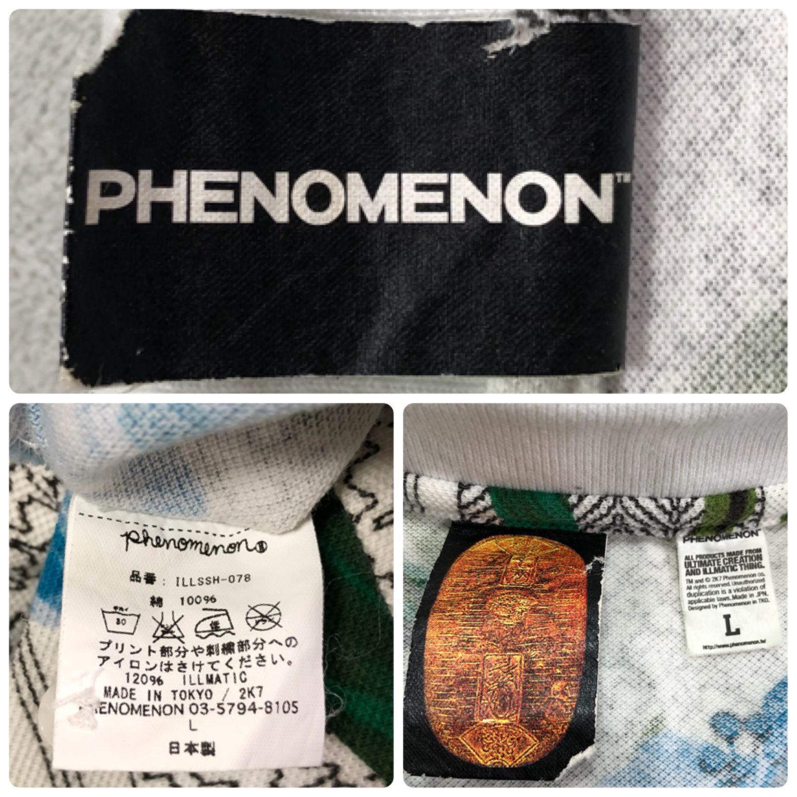 初期フェノメノン phenomenon 24K総柄ポロシャツ PHENOMENON ポロシャツ ショートスリーブ 半袖 鹿の子 総柄 花柄