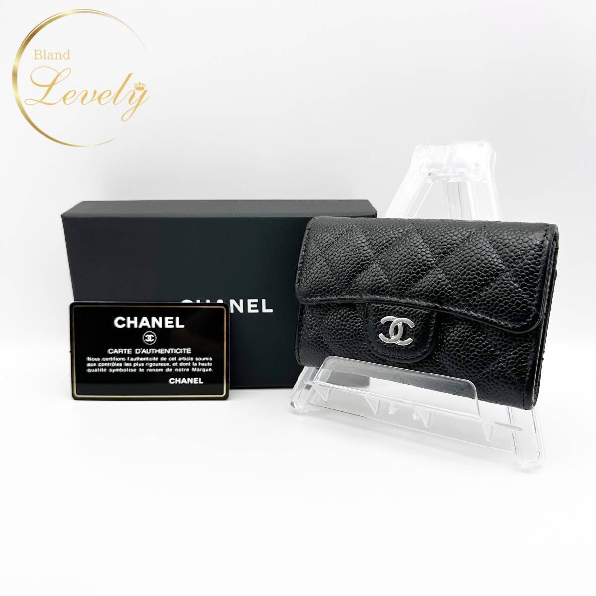 CHANEL　シャネル　マトラッセ　キャビアスキン　カードケース　財布　ウォレット　コインケース　小銭入れ　黒　ブラック　シルバー金具　28番台