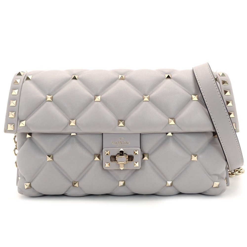 ヴァレンティノ ガラヴァーニ Valentino Garavani ロックスタッズ ショルダーバッグ グレー レザー クロスボディ 7-10-354