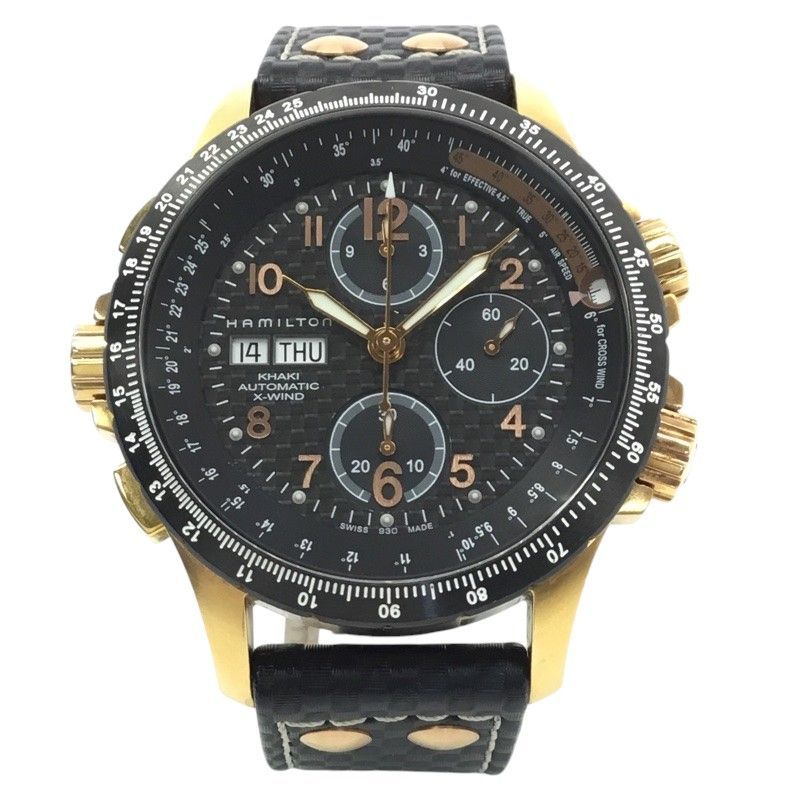 HAMILTON ハミルトン カーキ X-WIND クロノグラフ H776961 メンズ腕時計 自動巻き ブラック×ゴールド 品 -B 質屋 かんてい局那覇店 ｎ3100062927300083