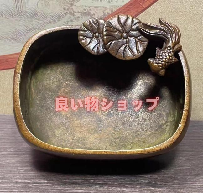 骨董品コレクション復古包漿合金銅蓮花金魚筆洗置物銅器文房四宝