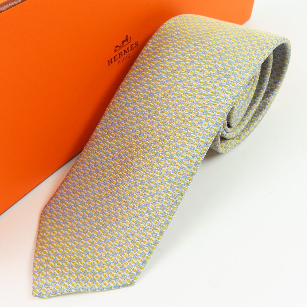 100382 HERMES エルメス H柄 シルク100% 通勤ビジネス Yシャツ ネクタイ