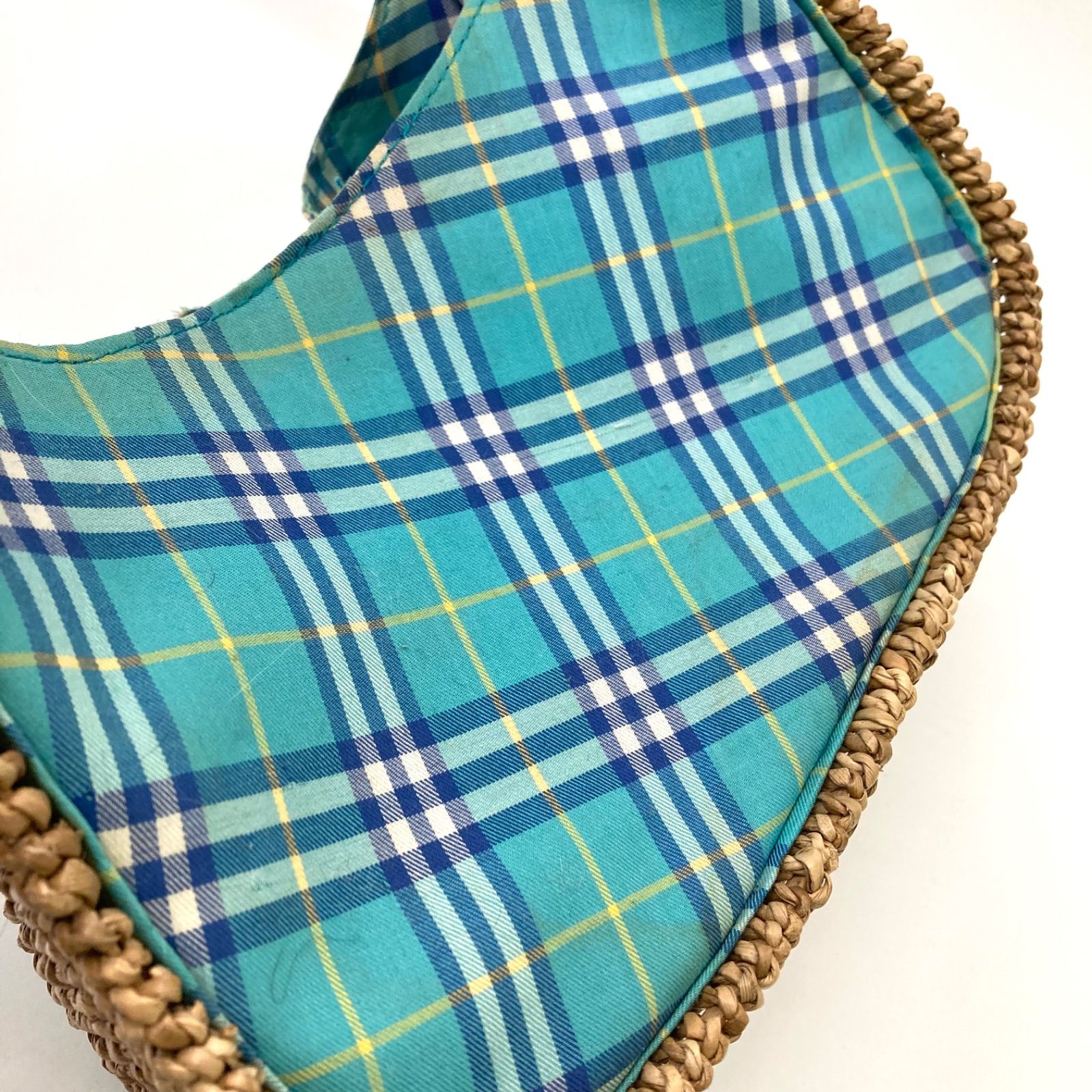 BURBERRY】バーバリー ノバチェック ハンドバッグ かごバッグ 籐 水色 