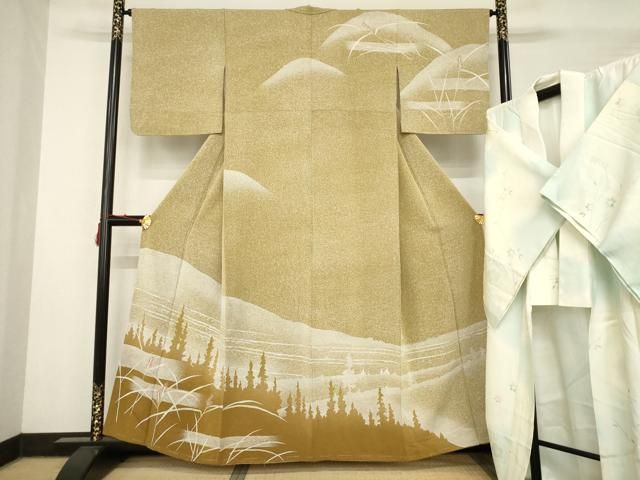 平和屋着物●訪問着　長襦袢(袷)セット　遠山風景文　金銀彩　さが美扱い　正絹　逸品　未使用　AABB7946ck 平和屋着物○訪問着 長襦袢(袷)セット 遠山風景文 金銀彩 さが美扱い