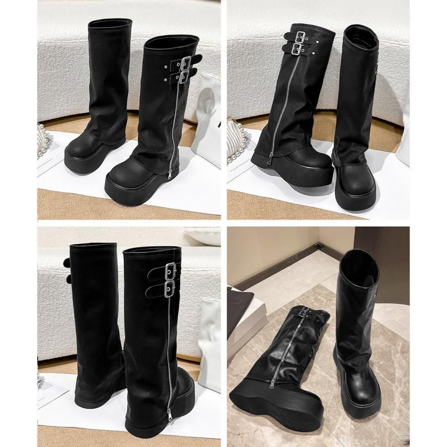 11色展開！国内発送カバーロングブーツ厚底 ルーズシルエット 転倒防止